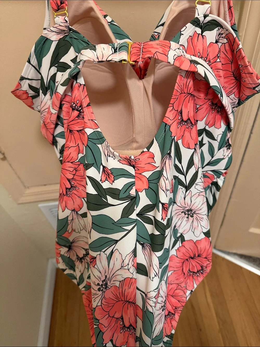 Kona Sol Coral Floral One-Piece Swimsuit - White, Coral, Green